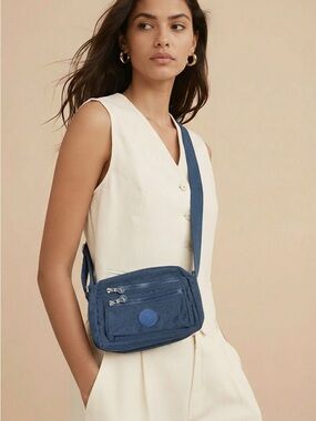 Casual Blue Crossbody Bag with Front Zip Pockets